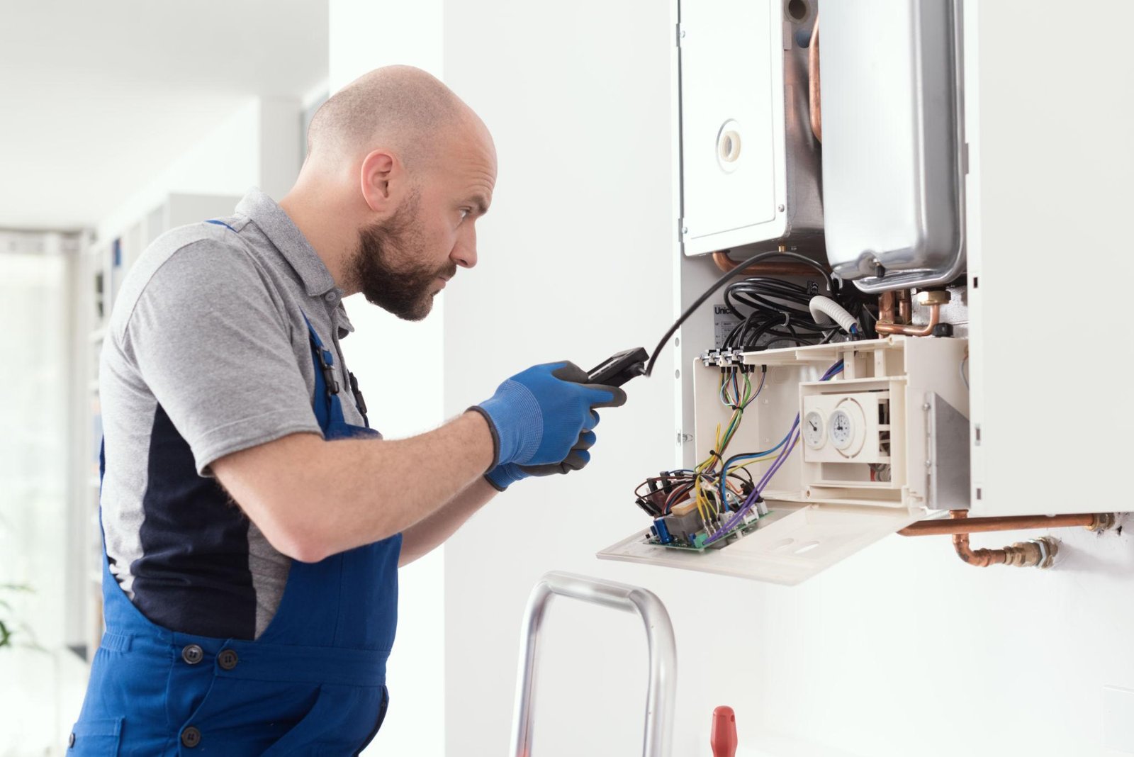 Specialist checking boiler electronics